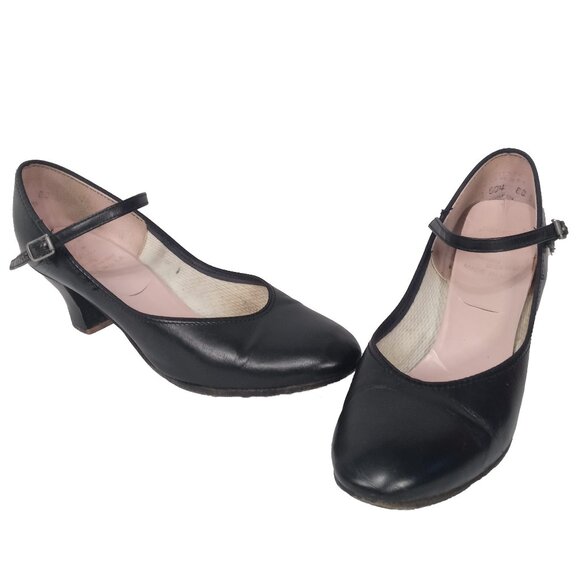 Capezio Classic Black Leather Character Shoes With Ankle Strap - Picture 1 of 9